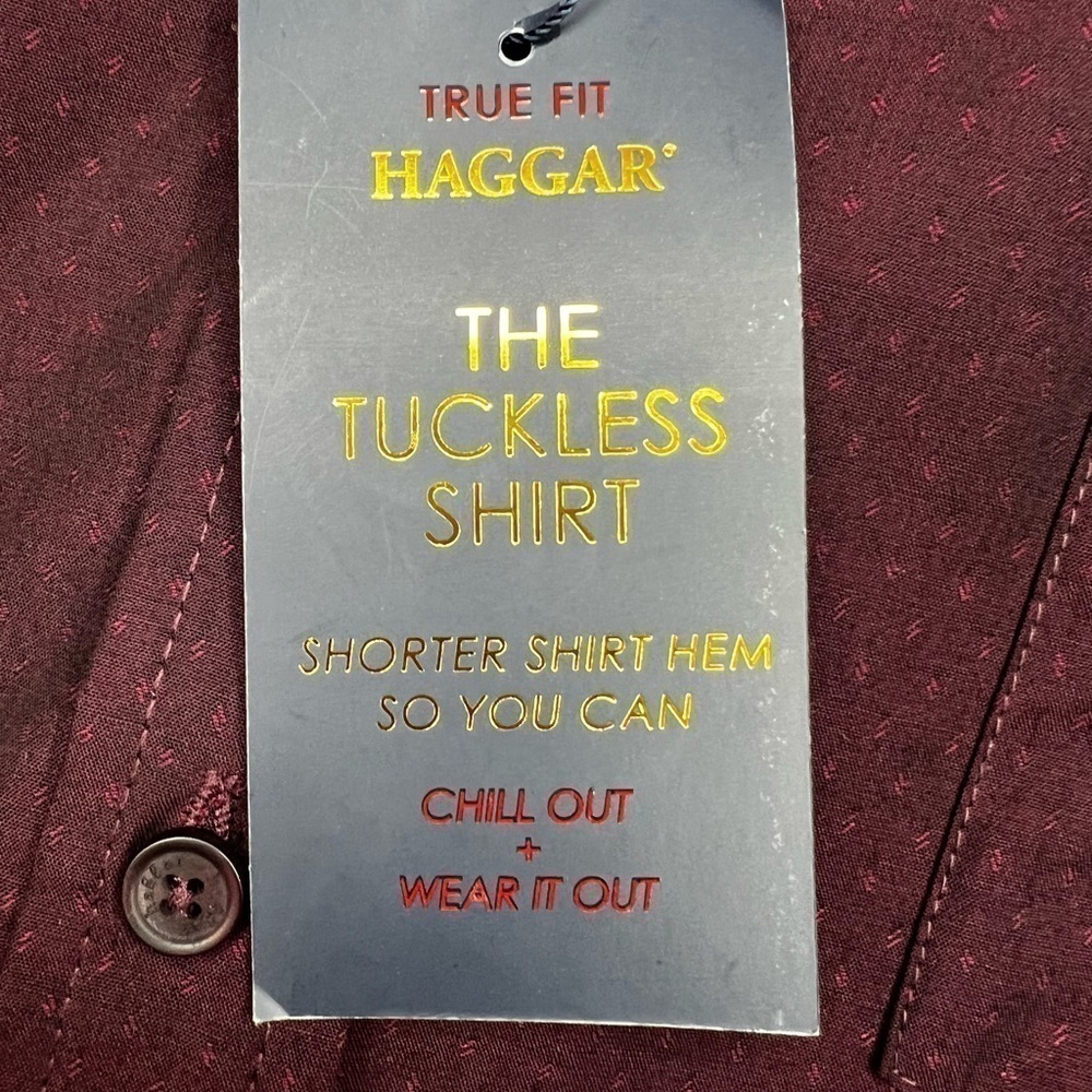 Haggar Tuckless Burgundy Short Sleeve Cotton Button Down Shirt - Size XL, NWT - Picture 4 of 10